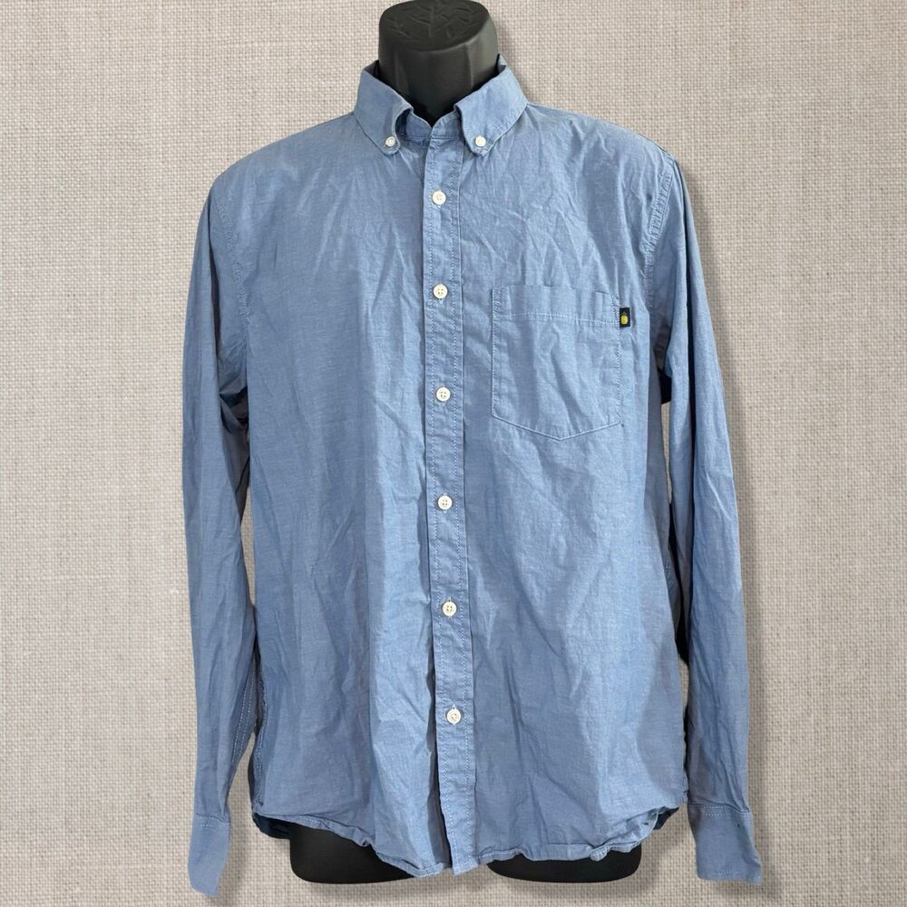 Chubbies Men’s Medium Blue Chambray Button Down Shirt Long Sleeve Pineapple